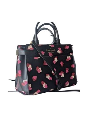Kate Spade Staci Flutter Hearts "Love Shack" Medium Satchel Shoulder Bag Black